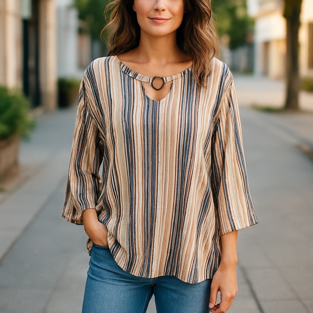 Cure Juliet Sleeve Striped Top